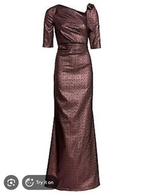 Teri Jon Metallic Plum Evening Gown
